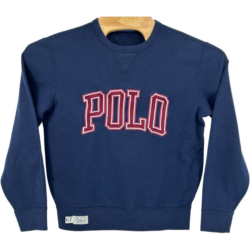 Men's Navy Blue Embroidered Polo Ralph Lauren Fleece Logo Crewneck Sweatshirt~ S